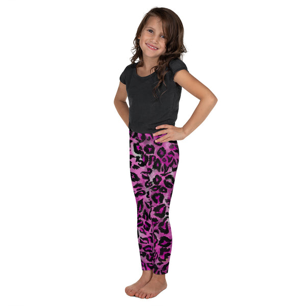 Pink Leopard Animal Print Premium Kid's Leggings, Cute Leopard Pants- Made in USA/EU-Kid's Leggings-Heidi Kimura Art LLC