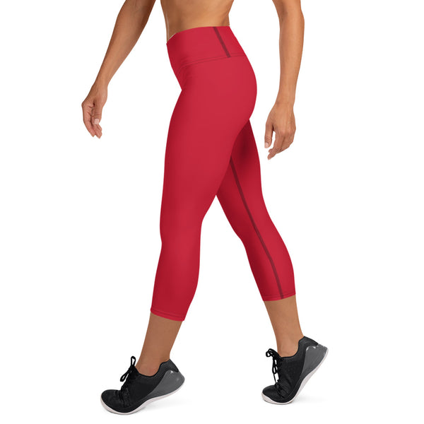 Red Yoga Capri Leggings, Solid Color Women's Capris Tights-Made in USA/EU-Heidi Kimura Art LLC-Heidi Kimura Art LLC Red Women's Yoga Capri Leggings, Solid Color Ladies Best Printed Women's Yoga Capri Leggings Pants- Made in USA/EU
