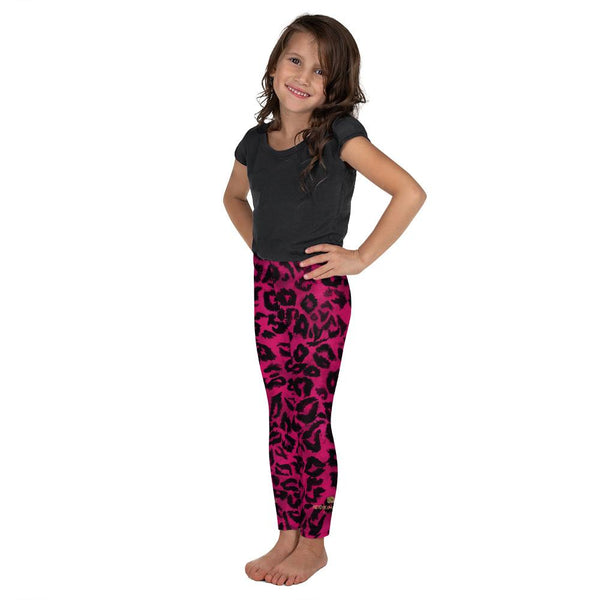 Hot Pink Leopard Animal Print Kid's Leggings Running Tights Pants -Made in USA/EU-Kid's Leggings-Heidi Kimura Art LLC