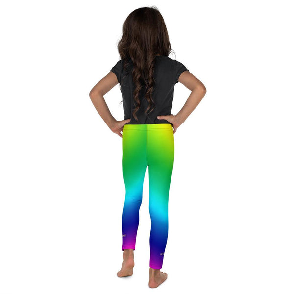 Bright Rainbow Ombre Print Designer Kid's Leggings Stretchy Pants- Made in USA/ EU-Kid's Leggings-Heidi Kimura Art LLC