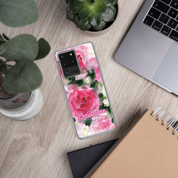 Pink Rose Personalized Samsung Case, Floral Custom Name Phone Case-Heidi Kimura Art LLC-Heidi Kimura Art LLC