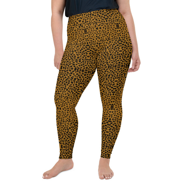 Cheetah Plus Size Leggings, Women's Animal Print Yoga Pants-Made in USA/EU-Heidi Kimura Art LLC-2XL-Heidi Kimura Art LLC Cheetah Plus Size Leggings, Women's Animal Print High Waist Premium Women's Long Yoga Tights Pants Plus Size Leggings- Made in USA (US Size: 2XL-6XL)