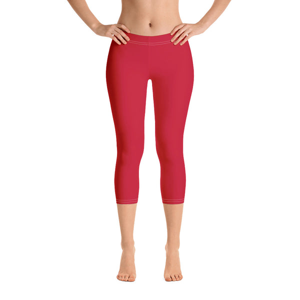 Red Women's Capri Leggings, Solid Color Capris Casual Tights-Made in USA/EU-Heidi Kimura Art LLC-Heidi Kimura Art LLC Red Women's Capri Leggings, Modern Solid Color Capri Designer Spandex Dressy Casual Fashion Leggings - Made in USA/EU (US Size: XS-XL)
