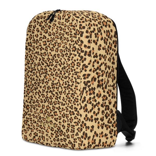 Brown Leopard Animal Print Designer Minimalist Backpack School Travel Bag- Made in EU-Minimalist Backpack-Heidi Kimura Art LLC