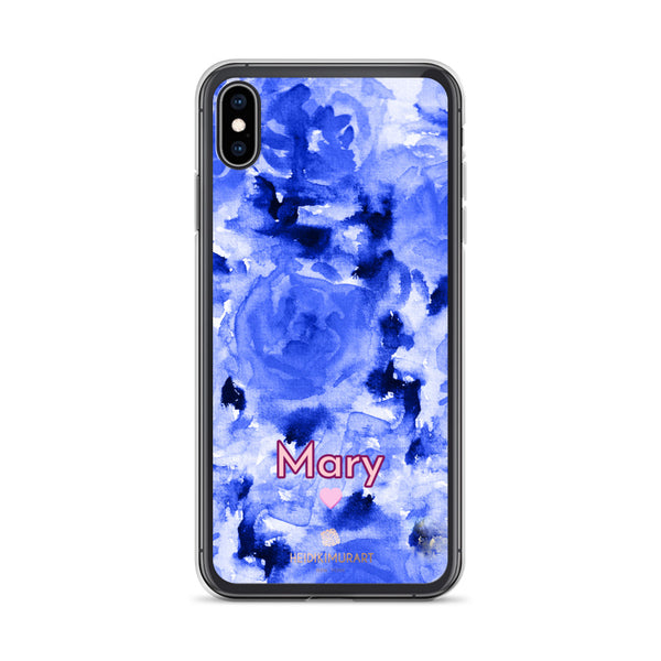 Custom Name Blue Floral iPhone Case, Personalized Phone Case-Heidi Kimura Art LLC-iPhone XS Max-Heidi Kimura Art LLC