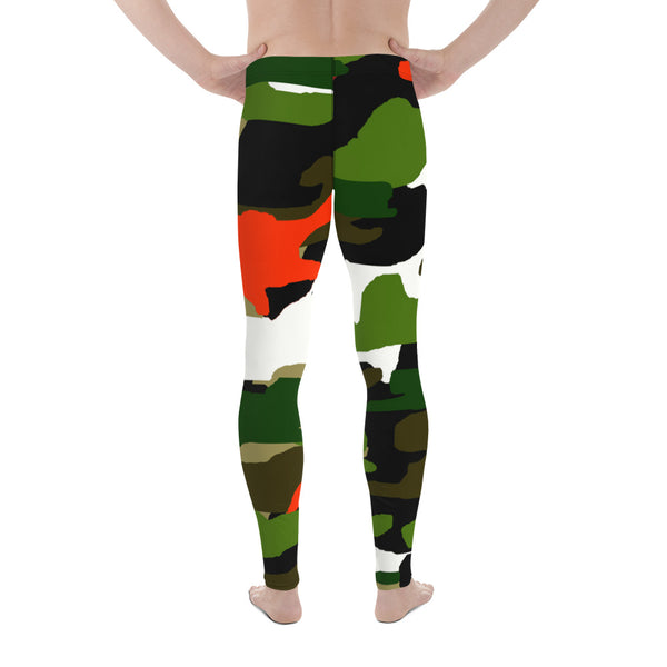 Green Orange Red Camouflage Military Amy Print 38-40 UPF Fashion Men's Leggings-Men's Leggings-Heidi Kimura Art LLC