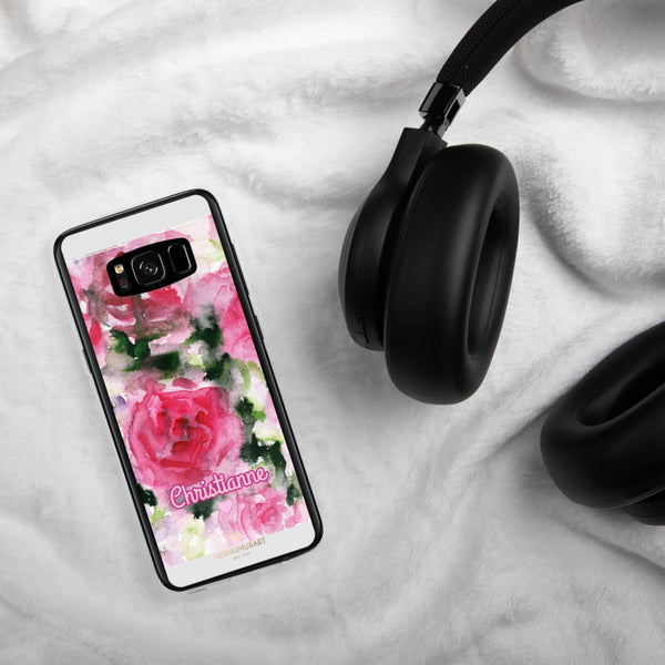 Pink Rose Personalized Samsung Case, Floral Custom Name Phone Case-Heidi Kimura Art LLC-Heidi Kimura Art LLC