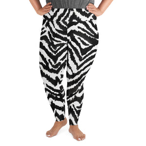 Zebra Animal Print Women's Designer Plus Size Leggings-Made in USA (US Size: 2XL-6XL)-Women's Plus Size Leggings-2XL-Heidi Kimura Art LLC