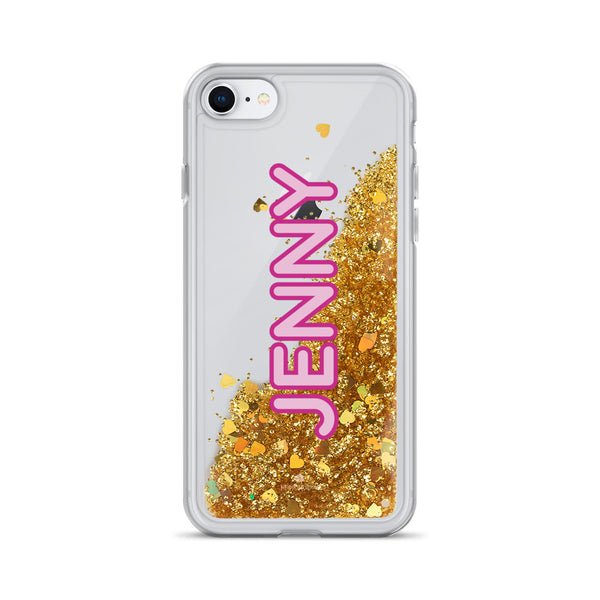 Custom Name Liquid Glitter Phone Case, Personalized Best iPhone Case-Heidi Kimura Art LLC-Gold-iPhone 7/8-Heidi Kimura Art LLC