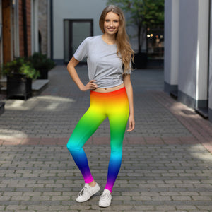 Bright Rainbow Ombre Print Women's Designer Casual Leggings- Made in USA/EU-Casual Leggings-XS-Heidi Kimura Art LLC