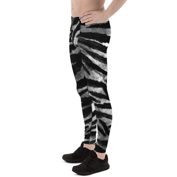 Black Tiger Stripe Print Meggings, Men's Yoga Pants Running Leggings- Made in USA/EU-Men's Leggings-Heidi Kimura Art LLC
