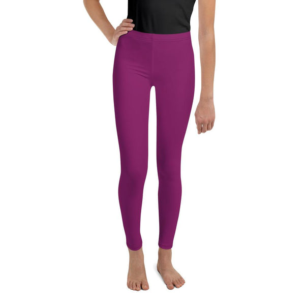 Dark Purple Solid Color Premium Youth Girl or Boy Gym Comfy Leggings - Made in USA-Youth's Leggings-8-Heidi Kimura Art LLC