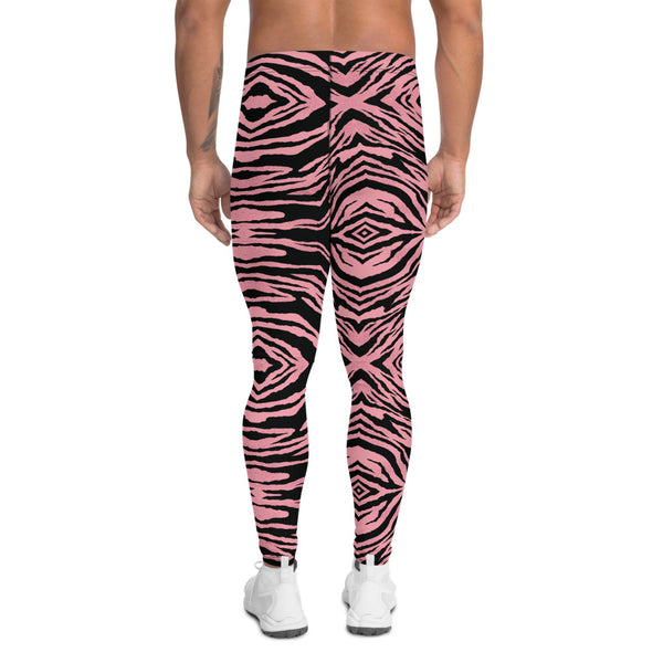Pink Striped Men's Leggings, Animal Print Meggings-Made in USA/EU-Heidi Kimura Art LLC-Heidi Kimura Art LLC