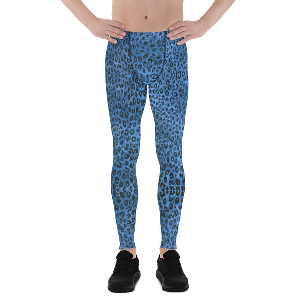 Blue Leopard Men's Leggings, Animal Print Meggings Compression Tights-Heidikimurart Limited -Heidi Kimura Art LLC Blue Leopard Print Men's Leggings, Animal Print Leopard Modern Meggings, Men's Leggings Tights Pants - Made in USA/EU/MX (US Size: XS-3XL) Sexy Meggings Men's Workout Gym Tights Leggings