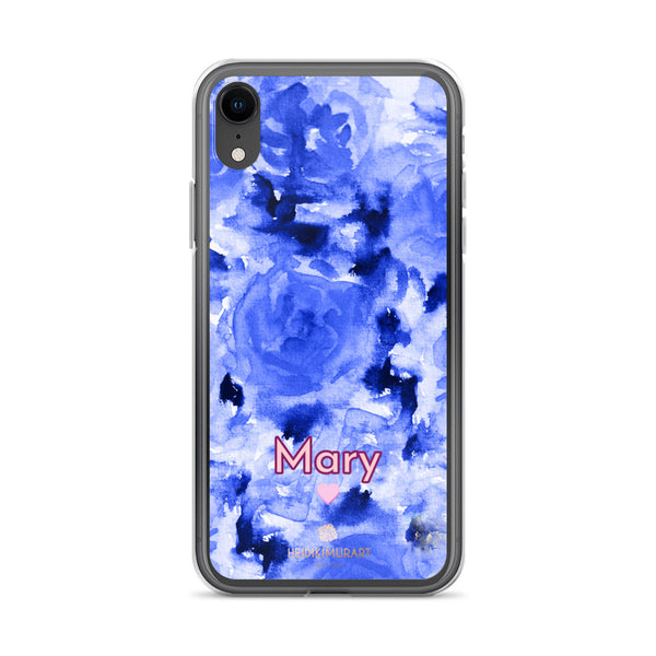 Custom Name Blue Floral iPhone Case, Personalized Phone Case-Heidi Kimura Art LLC-iPhone XR-Heidi Kimura Art LLC