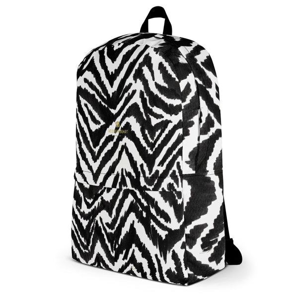 Classic Chic Zebra Animal Print White Black Laptop Computer Backpack Bag- Made in USA/EU-Backpack-Heidi Kimura Art LLC