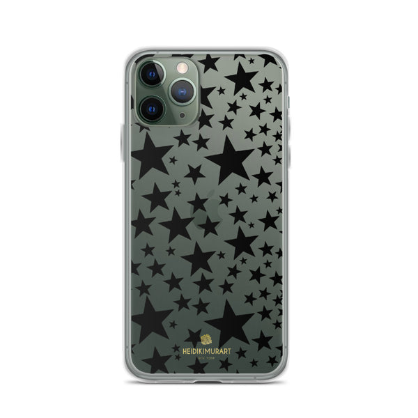 Black Stars Pattern Print Transparent Clear Designer iPhone Phone Case- Made in USA/EU-Phone Case-iPhone 11 Pro-Heidi Kimura Art LLC