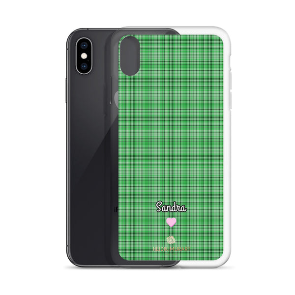 Personalized Green Plaid iPhone Case, Custom Name Tartan Print Phone Case-Heidi Kimura Art LLC-Heidi Kimura Art LLC