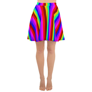 Rainbow Stripe Skater Skirt, Gay Pride Women's Skirt-Made in EU-Heidi Kimura Art LLC-XS-Heidi Kimura Art LLC Rainbow Stripe Skater Skirt, Gay Pride Parade Best Colorful Women's Designer Polyester Spandex Mid-Thigh Length Elastic Waistband Skater Skirt, Made in USA/ Europe (US Size: XS-3XL)