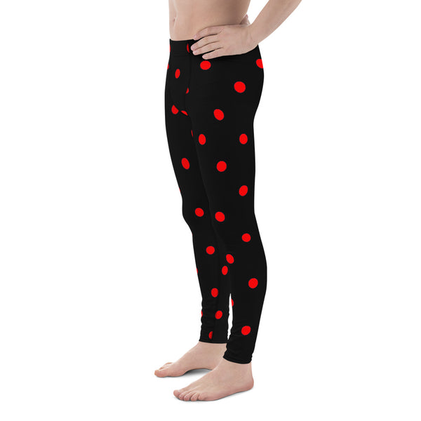 Ladybug Beetle Black Red Polka Dots Print Men's Leggings Meggings -Made in USA/EU-Men's Leggings-Heidi Kimura Art LLC
