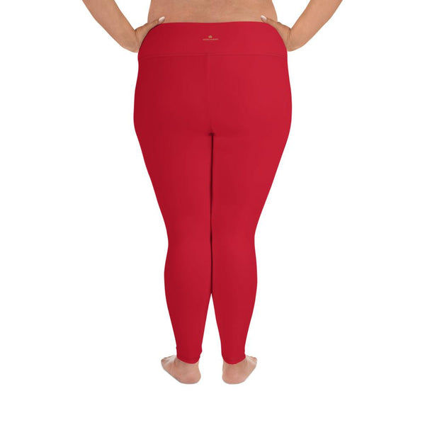 Hot Red Kiss Solid Color Print Women's Plus Size Best Quality Leggings-Made in USA/EU-Women's Plus Size Leggings-Heidi Kimura Art LLC