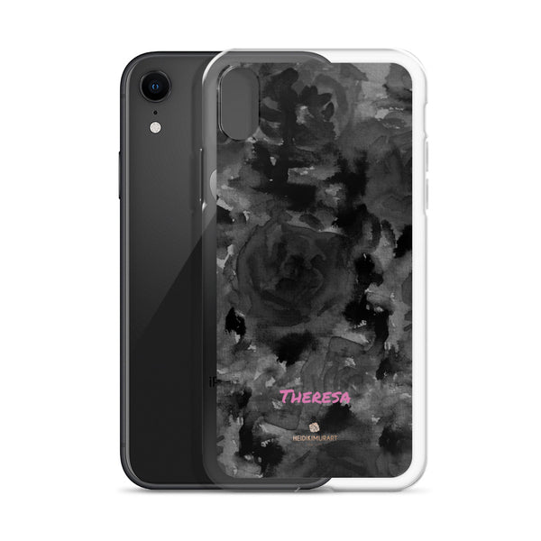 Personalized Black Floral iPhone Case, Abstract Watercolor Phone Case- Printed in USA/EU-Heidi Kimura Art LLC-Heidi Kimura Art LLC