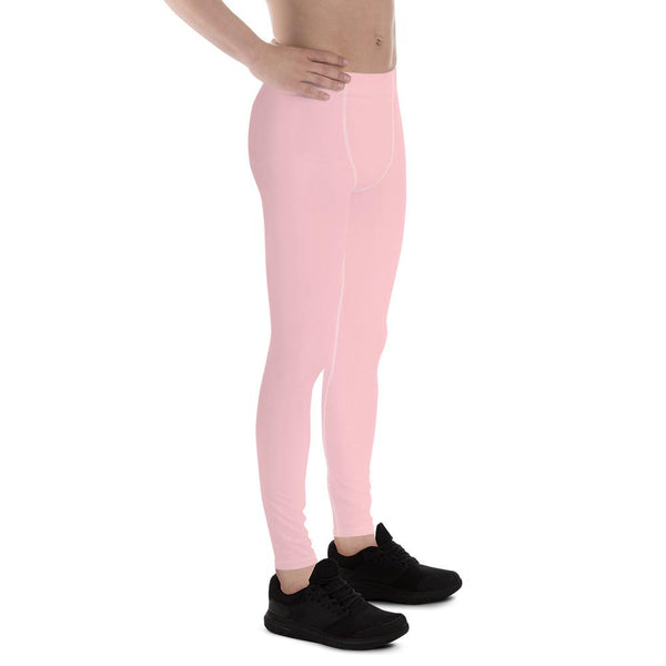 Light Pink Solid Color Premium Men's Leggings Meggings Activewear Pants- Made in USA-Men's Leggings-Heidi Kimura Art LLC
