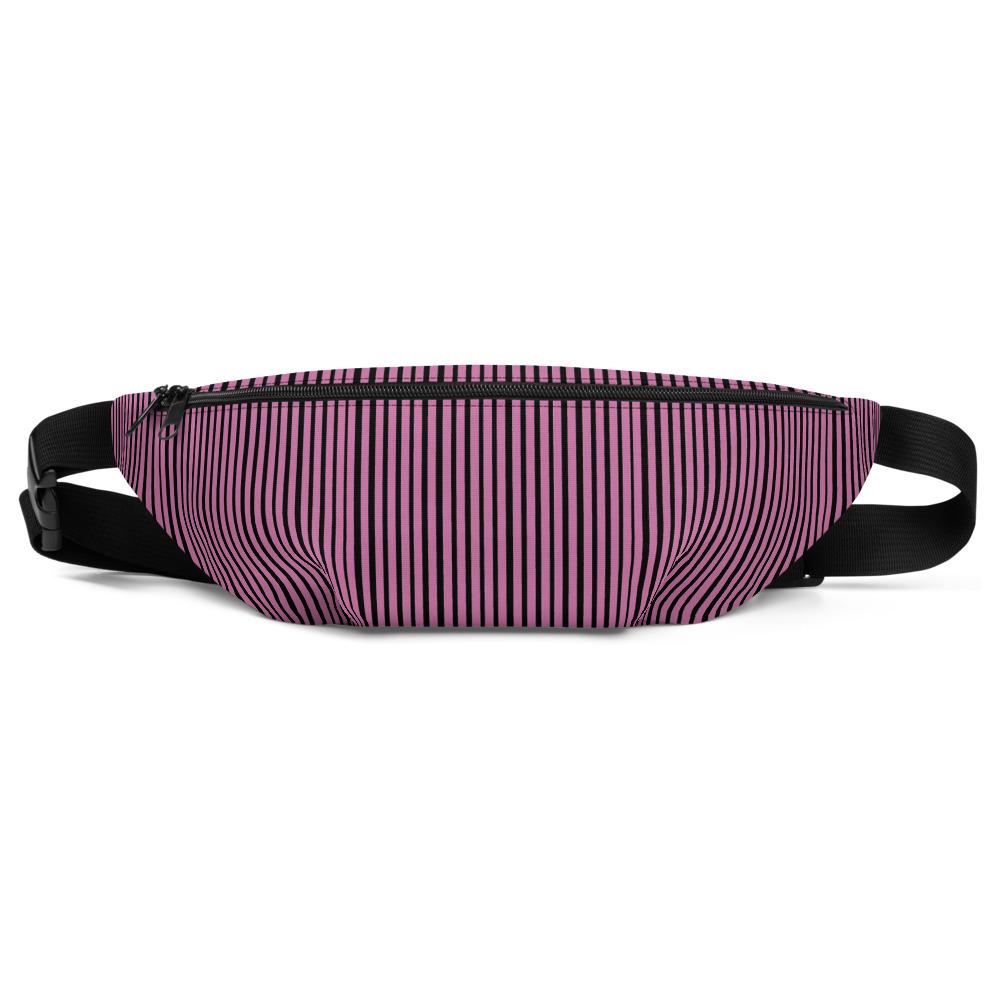 Pink Black Vertical Stripe Print Designer Fanny Pack Belt Festival Waist Bag- Made in USA-Fanny Pack-S/M-Heidi Kimura Art LLC