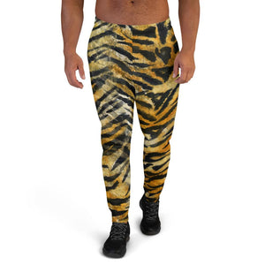 Orange Brown Bengal Tiger Stripe Animal Print Premium Men's Joggers - Made in EU-Men's Joggers-XS-Heidi Kimura Art LLC