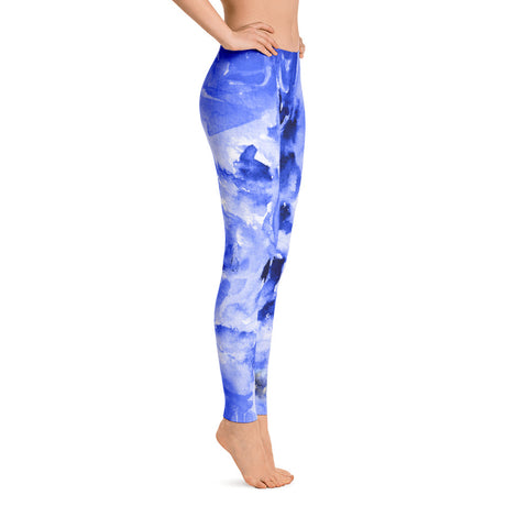 Blue Rose Floral Print Women's Long Casual Leggings/ Running Tights - Made in USA-Casual Leggings-Heidi Kimura Art LLC Blue Rose Tights, Blue Rose Floral Print Women's Long Casual Leggings/ Running Tights - Made in USA/EU (US Size: XS-XL)