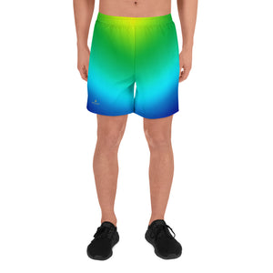 Radial Blue Green Bright Rainbow Ombre Print Men's Athletic Long Shorts- Made in EU-Men's Long Shorts-XS-Heidi Kimura Art LLC