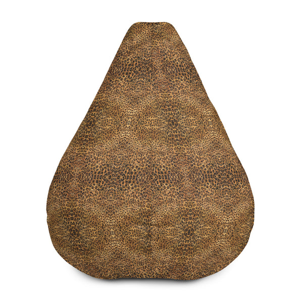 Brown Leopard Bean Bag Chair w/ filling-Made in EU-Heidi Kimura Art LLC-Heidi Kimura Art LLC Brown Leopard Bean Bag, Animal Print Designer Large Sofa Chair w/ filling Water Resistant Polyester Bean Sofa Bag W: 58"x H: 41" With Filling Or Bean Bag Cover- Made in Europe, Portable Large Bean Bag Sofa Seat  