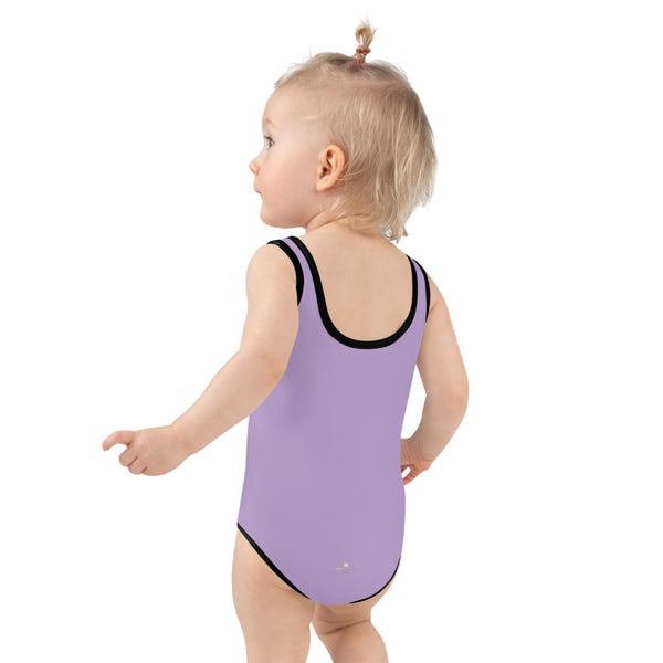 Pastel Purple Girl's Swimwear, Solid Color Print Kids Swimsuit-Heidi Kimura Art LLC-Heidi Kimura Art LLC