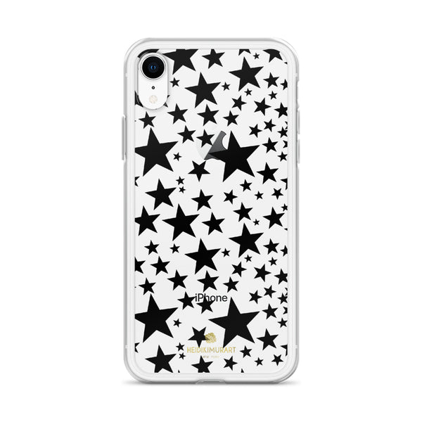 Black Stars Pattern Print Transparent Clear Designer iPhone Phone Case- Made in USA/EU-Phone Case-Heidi Kimura Art LLC