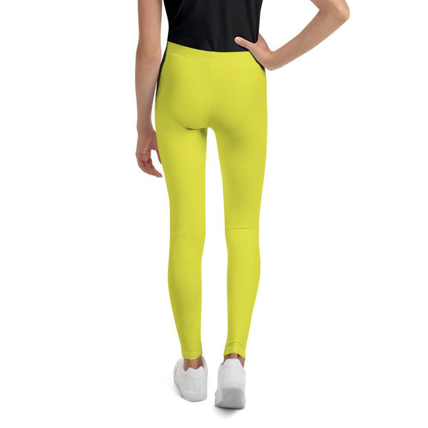 Bright Yellow Solid Color Best Youth Leggings Gym Compression Tights- Made in USA/EU-Youth's Leggings-Heidi Kimura Art LLC