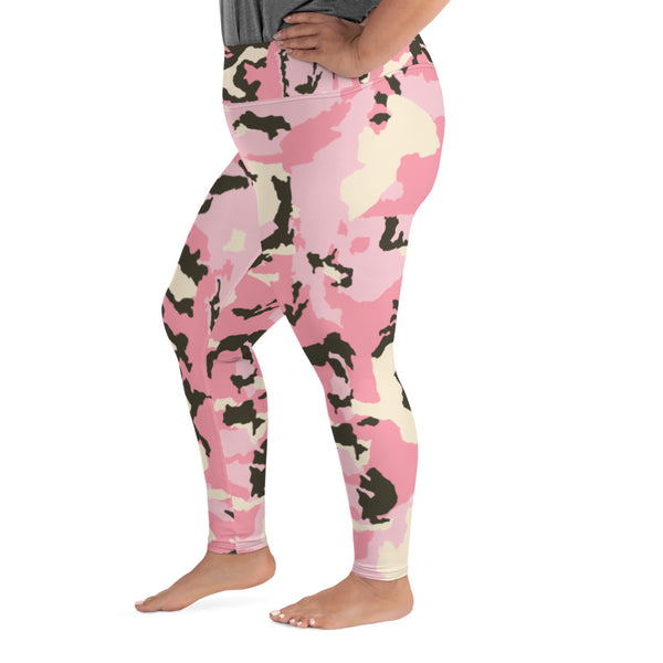 Pink Camouflage Camo Military Army Print Women's Plus Size Leggings- Made in USA/ EU-Women's Plus Size Leggings-Heidi Kimura Art LLC