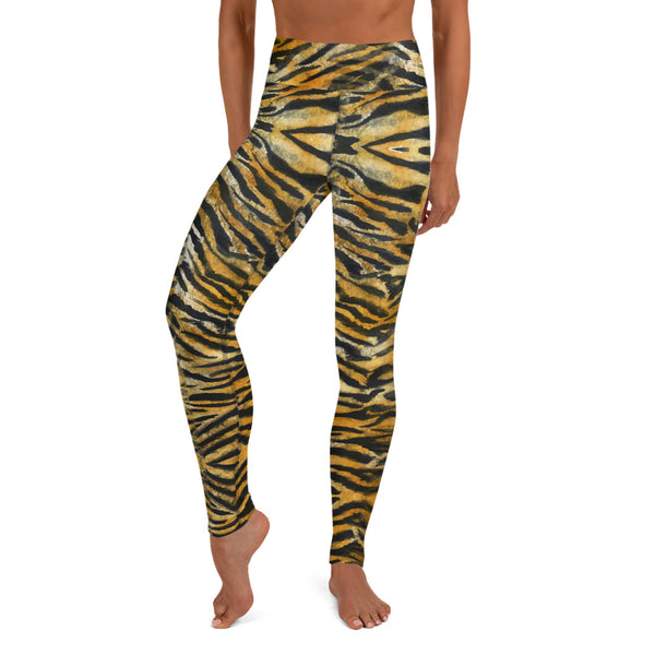 Orange Tiger Yoga Leggings, Women's Striped Animal Print Tights-Made in USA/EU-Heidi Kimura Art LLC-XS-Heidi Kimura Art LLC