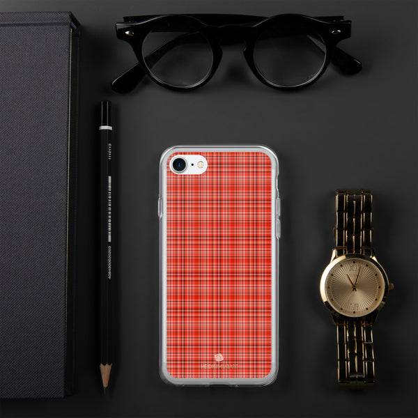 Red Plaid Print iPhone Case, Tartan Print Phone Case-Printed in USA/EU-Heidi Kimura Art LLC-iPhone 7/8-Heidi Kimura Art LLC