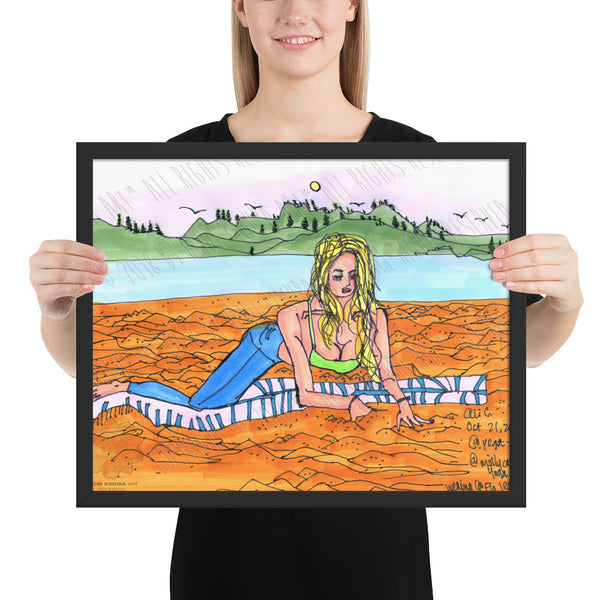 Frog Pose on the Beach Yoga Framed Matte Paper Poster Art Print - Made in USA-Art Print-16×20-Heidi Kimura Art LLC