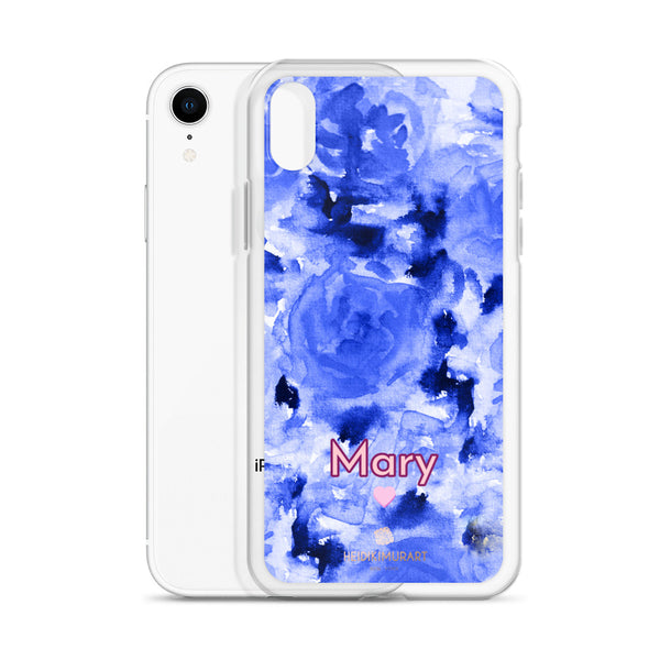 Custom Name Blue Floral iPhone Case, Personalized Phone Case-Heidi Kimura Art LLC-Heidi Kimura Art LLC