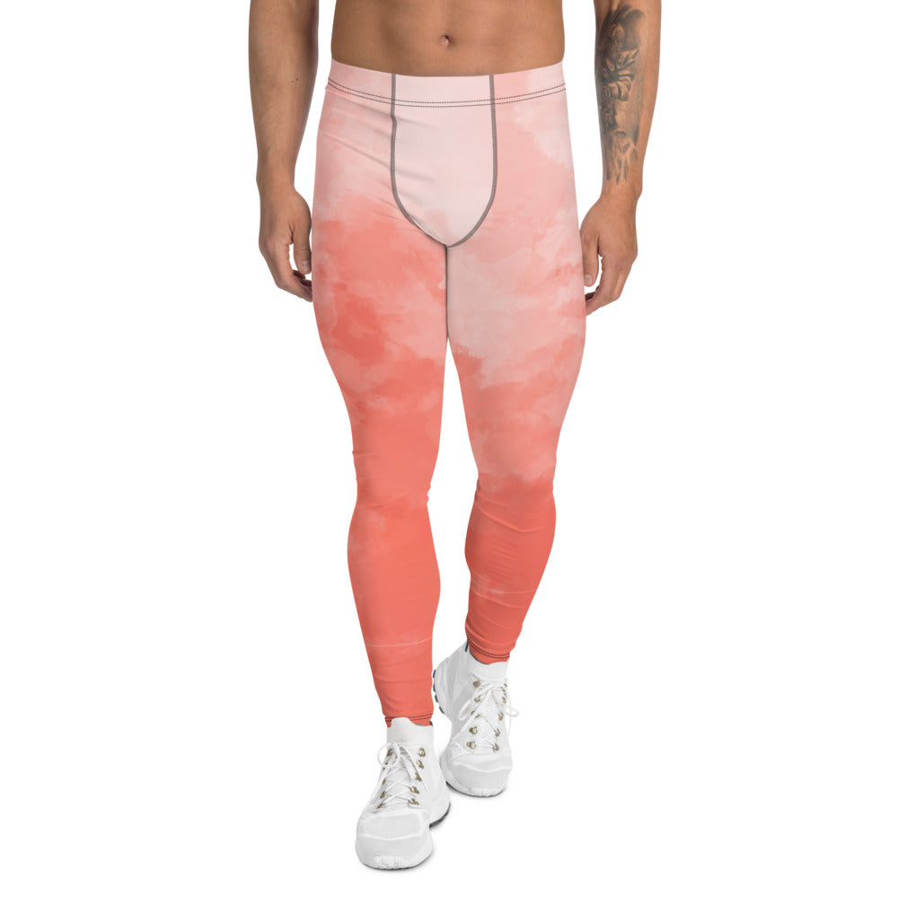 Coral Pink Abstract Men's Leggings-Heidikimurart Limited -XS-Heidi Kimura Art LLC Coral Pink Abstract Men's Leggings, Abstract Colorful Sexy Meggings Men's Workout Gym Tights Leggings, Men's Compression Tights Pants - Made in USA/ EU (US Size: XS-3XL) Costume Party Leggings, Rave Party Meggings