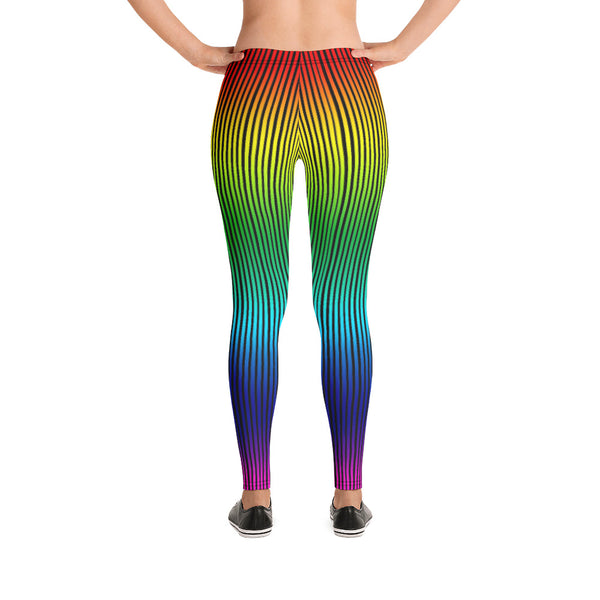 Rainbow Striped Women's Casual Leggings-Heidikimurart Limited -Heidi Kimura Art LLC Rainbow Striped Casual Leggings, Modern Long Vertical Striped Casual Tights Modern Essential Women's Long Tights, Women's Long Dressy Casual Fashion Leggings/ Running Tights - Made in USA/ EU/ MX (US Size: XS-XL)