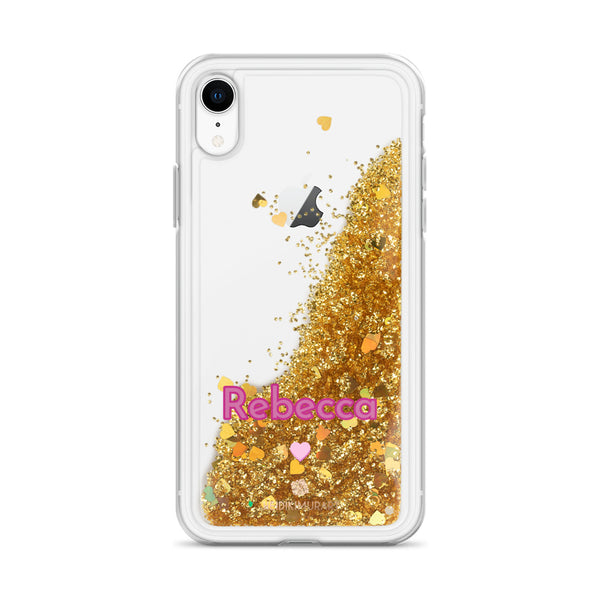 Custom Name Sparkle iPhone Case, Liquid Glitter Phone Case-Heidi Kimura Art LLC-Gold-iPhone XR-Heidi Kimura Art LLC