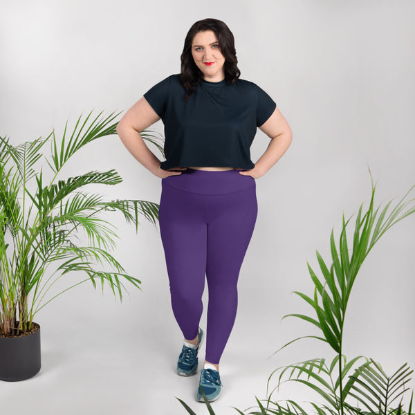 Purple Women's Plus Size Leggings, Solid Color Yoga Pants- Made in USA (US Size: 2XL-6XL)-Women's Plus Size Leggings-2XL-Heidi Kimura Art LLC