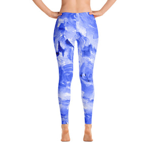 Blue Rose Floral Print Women's Long Casual Leggings/ Running Tights - Made in USA-Casual Leggings-XS-Heidi Kimura Art LLC