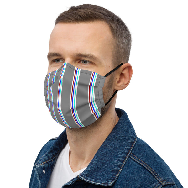 Grey Striped Premium Face Mask, Non-Medical Face Coverings-Heidikimurart Limited -Heidi Kimura Art LLC