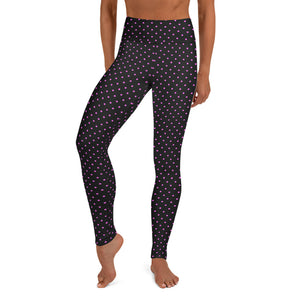 Pink Polka Dots Yoga Leggings, Women's Long Yoga Leggings-Heidi Kimura Art LLC-XS-Heidi Kimura Art LLC