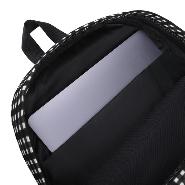 Black White Buffalo Plaid Print Classic Travel School Backpack Bag- Made in USA/EU-Backpack-Heidi Kimura Art LLC