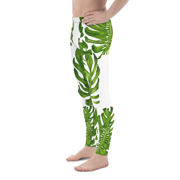 Tropical Leaf Print Designer Premium Men's Leggings-Made in USA/ EU (US Size:XS-3XL)-Men's Leggings-Heidi Kimura Art LLC