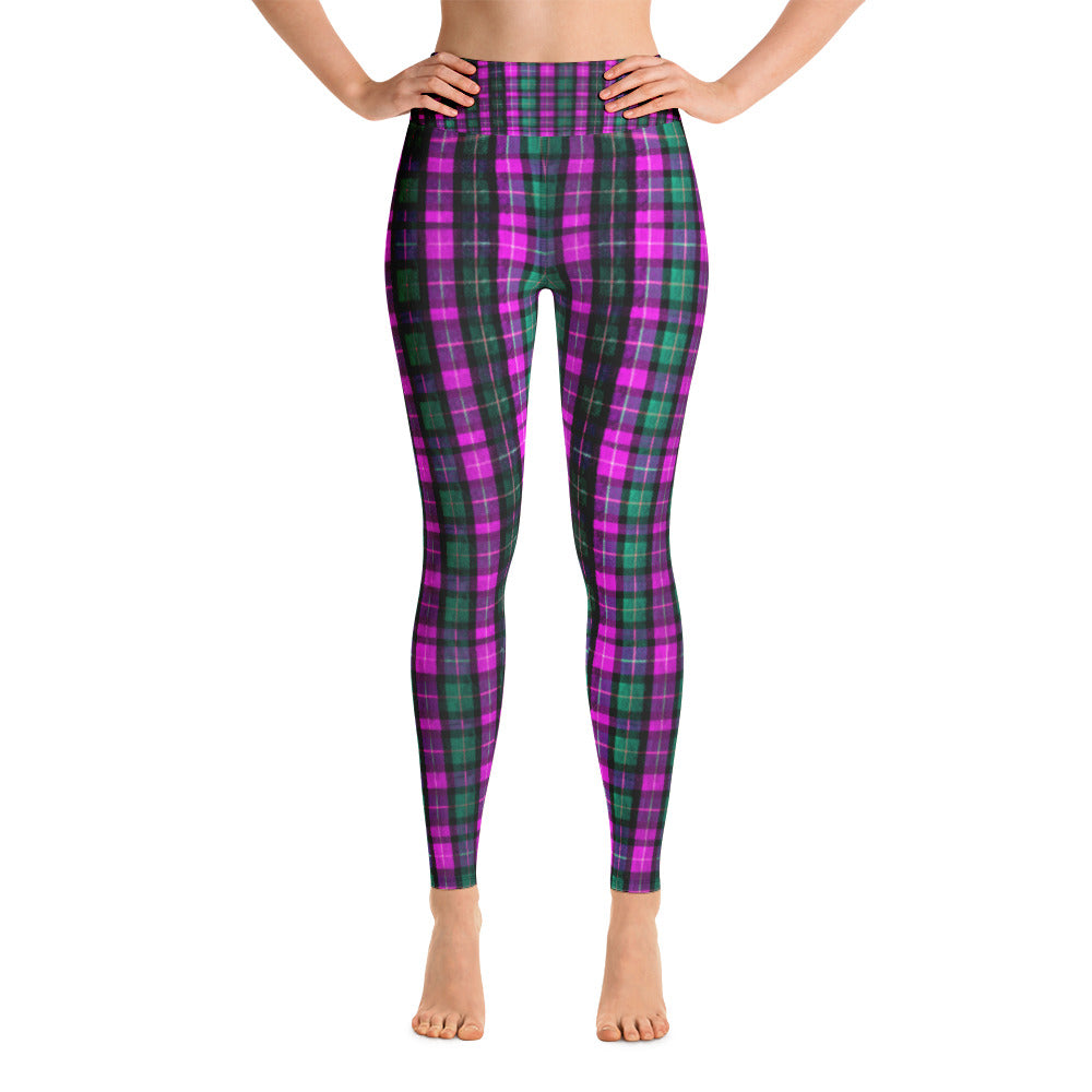 Pink Plaid Women's Leggings, Women's Pink Plaid Active Wear Fitted Leggings Sports Long Yoga Pants - Made in USA/EU (US Size: S-XL) Women's Pink Plaid Active Wear Fitted Leggings Sports Long Yoga Pants - Made in USA (S-XL)-Leggings-XS-Heidi Kimura Art LLC